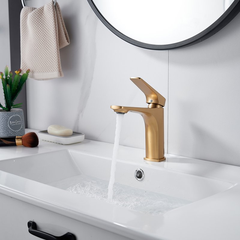 Смеситель для раковины Shevanik S4201G, золотой сатин