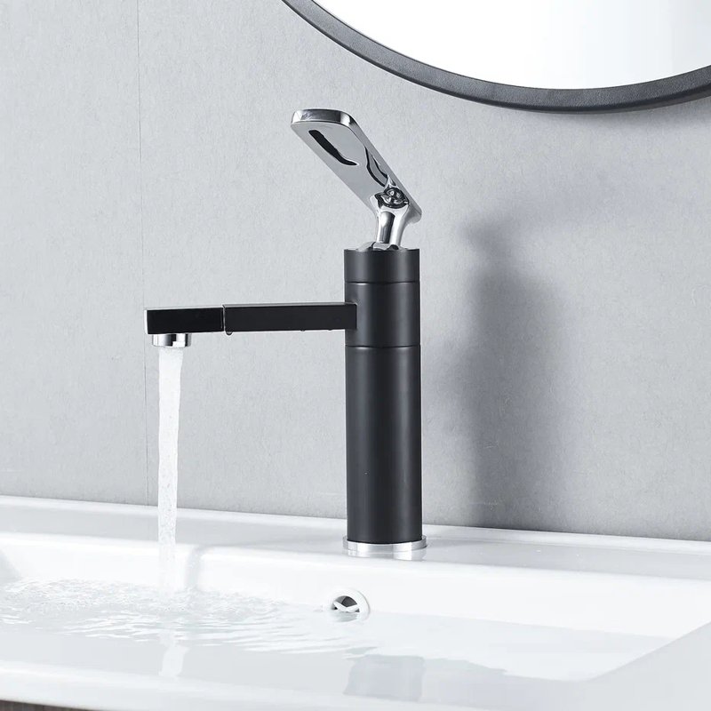 Смеситель для раковины с поворотным носиком Shevanik S6601H, черный/хром