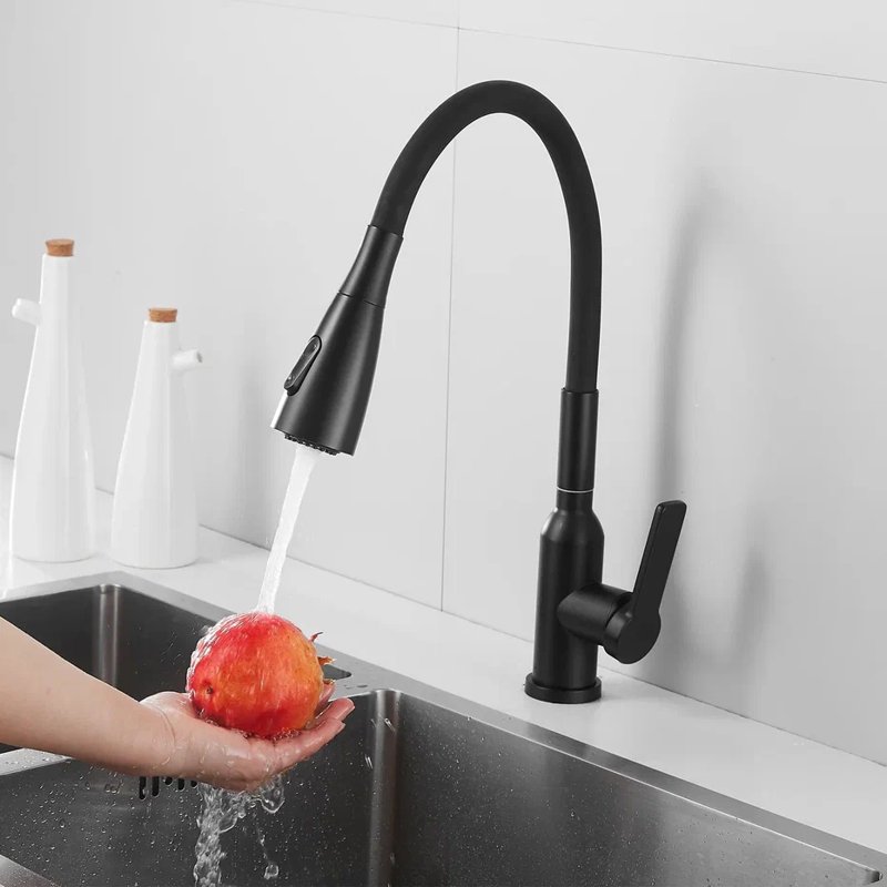 Смеситель для кухни с гибким изливом Shevanik S843H-3, черный