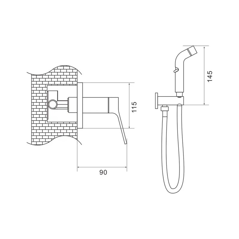 Гигиенический душ со смесителем Shevanik S4105T-1, оружейная сталь