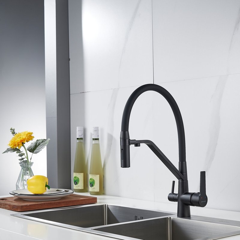 Смеситель для кухни с гибким изливом и подключением фильтра Shevanik S278H, черный