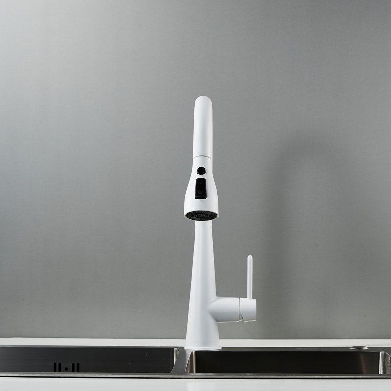 Смеситель для кухни с выдвижным изливом Shevanik S363C, белый