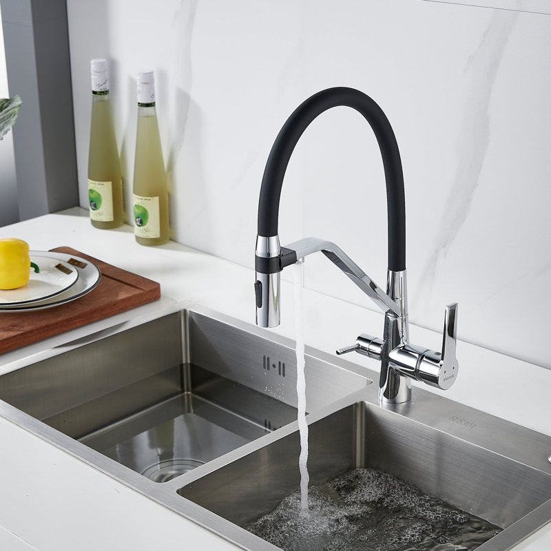 Смеситель для кухни с гибким изливом и подключением фильтра Shevanik S278, хром