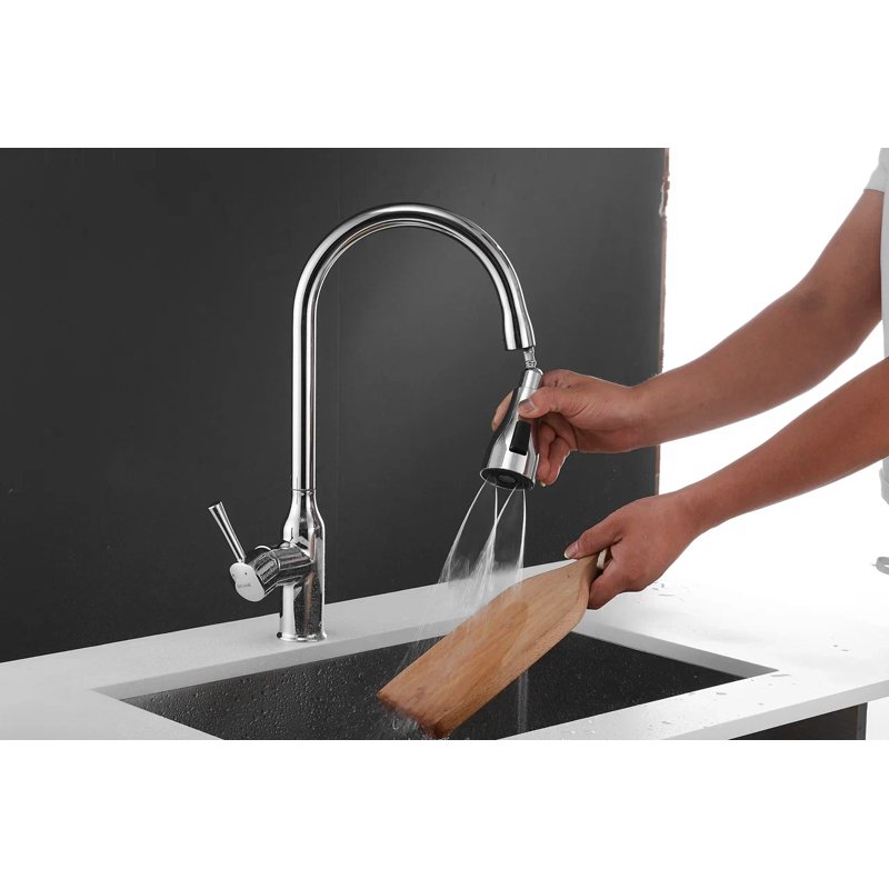 Смеситель для кухни с выдвижным изливом Shevanik S163, хром