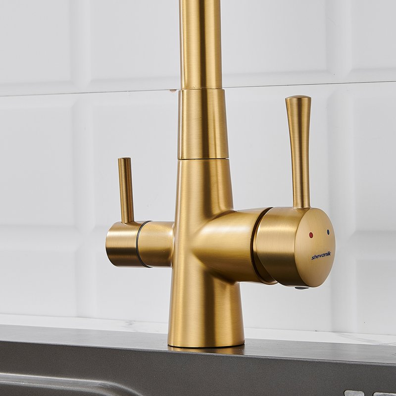Смеситель для кухни с подключением фильтра Shevanik S528G, золотой сатин