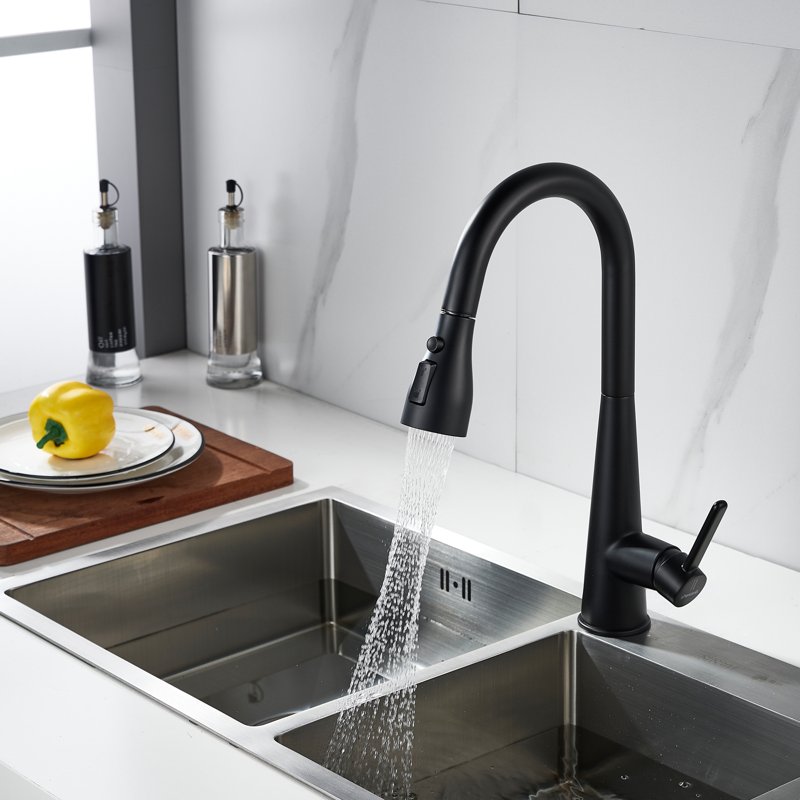 Смеситель для кухни с выдвижным изливом Shevanik S363H, черный