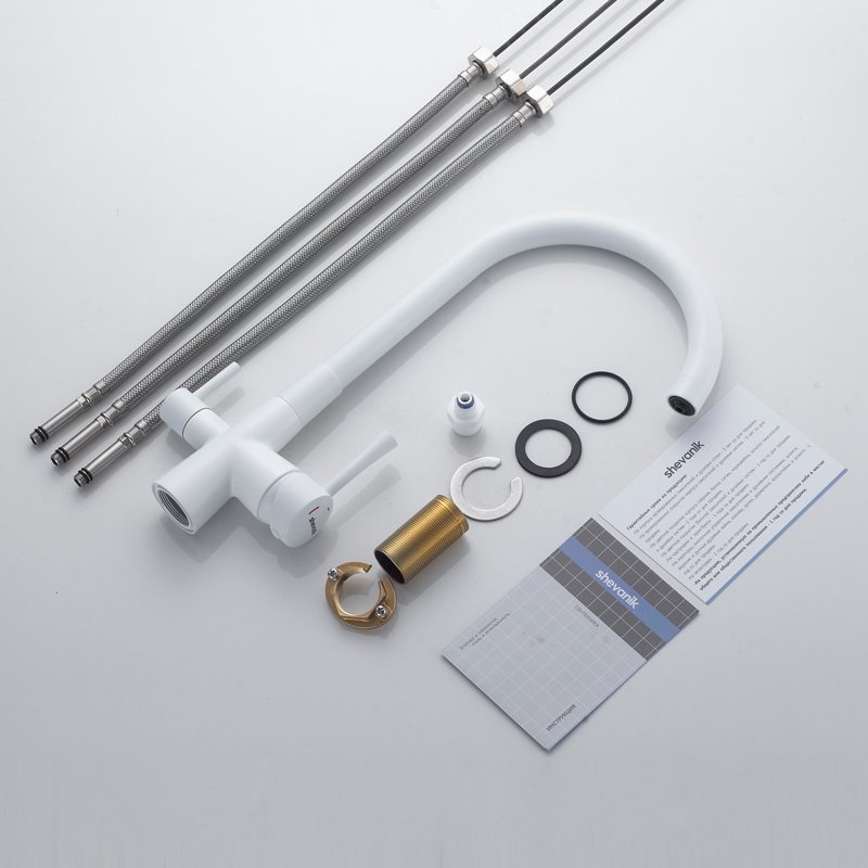 Смеситель для кухни с подключением фильтра Shevanik S428C, белый