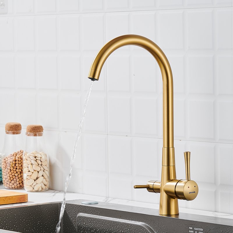 Смеситель для кухни с подключением фильтра Shevanik S428G, золотой сатин