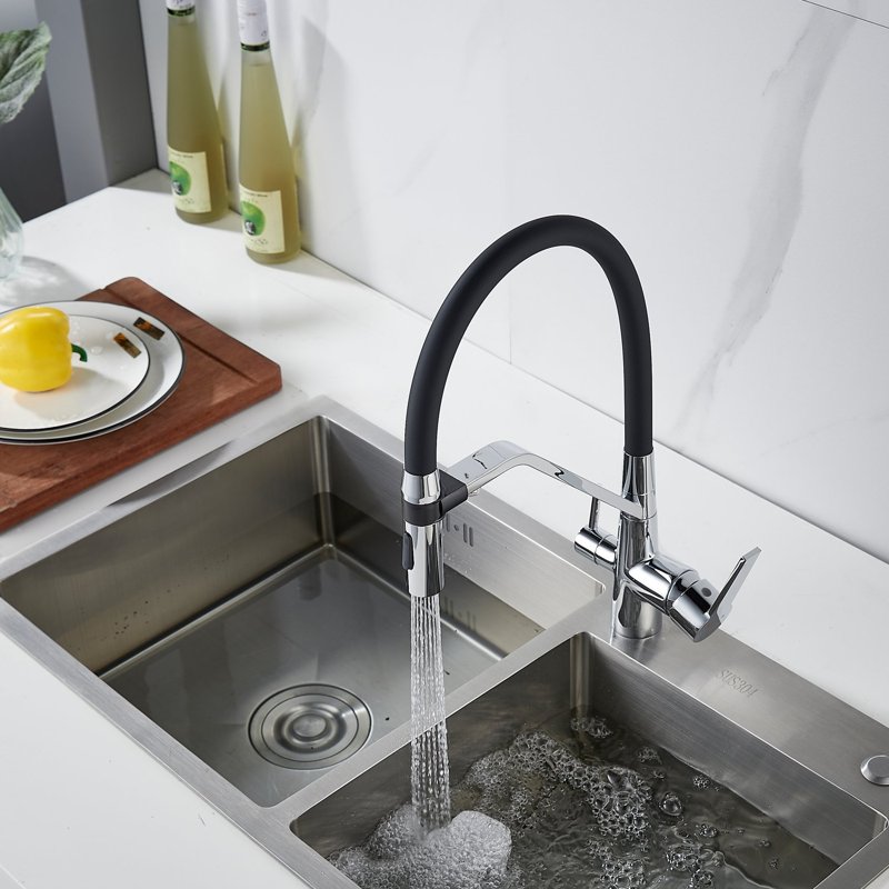 Смеситель для кухни с гибким изливом и подключением фильтра Shevanik S278, хром