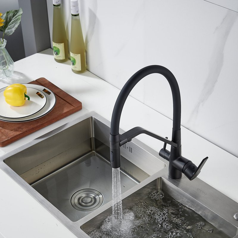 Смеситель для кухни с гибким изливом и подключением фильтра Shevanik S278H, черный