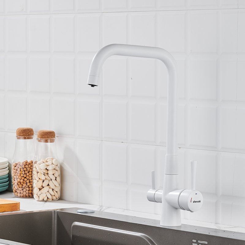Смеситель для кухни с подключением фильтра Shevanik S528C, белый