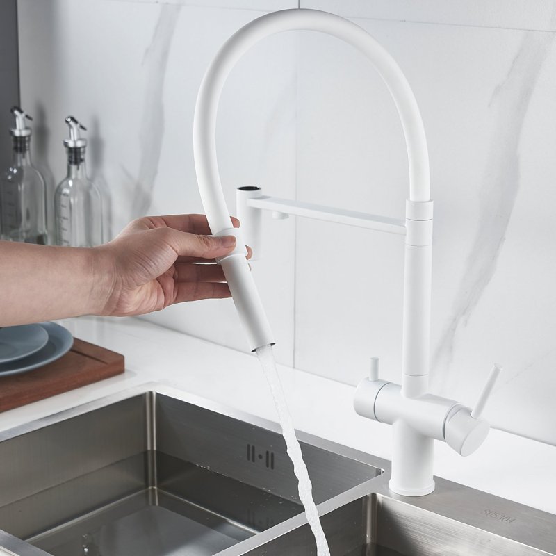 Смеситель для кухни с подключением фильтра Shevanik S178C, белый