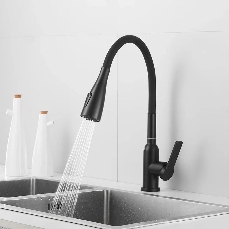 Смеситель для кухни с гибким изливом Shevanik S843H-3, черный