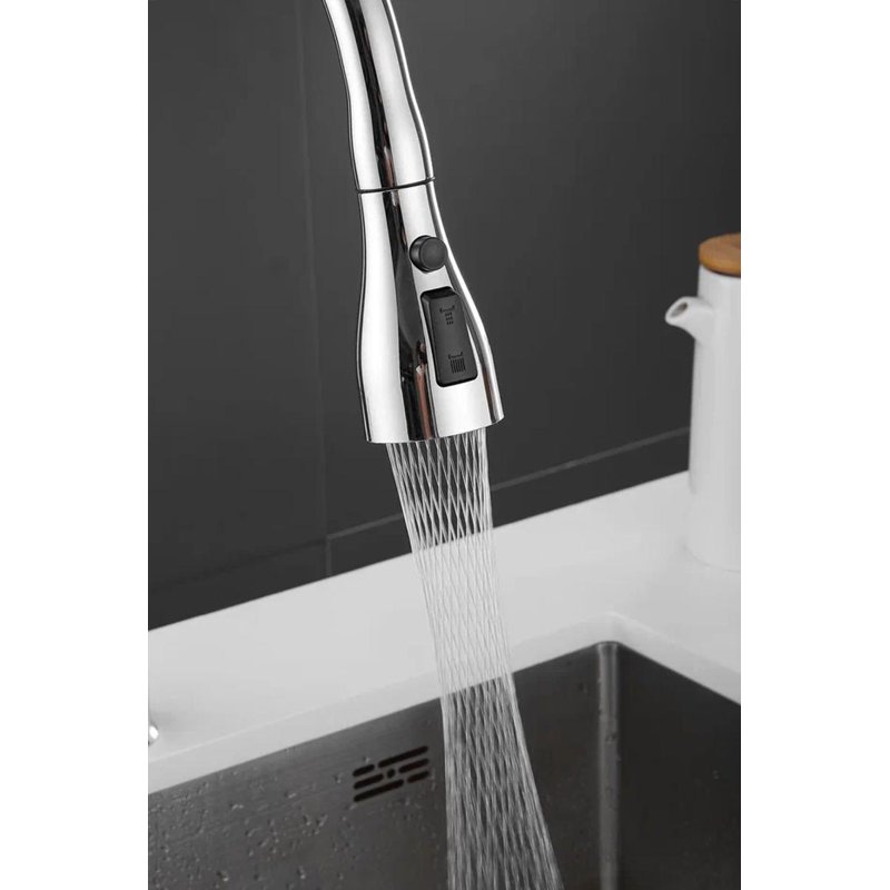 Смеситель для кухни с выдвижным изливом Shevanik S163, хром