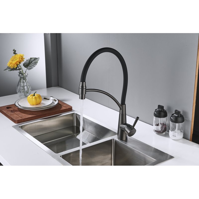 Смеситель для кухни с подключением фильтра Shevanik S743T-3, оружейная сталь/черный