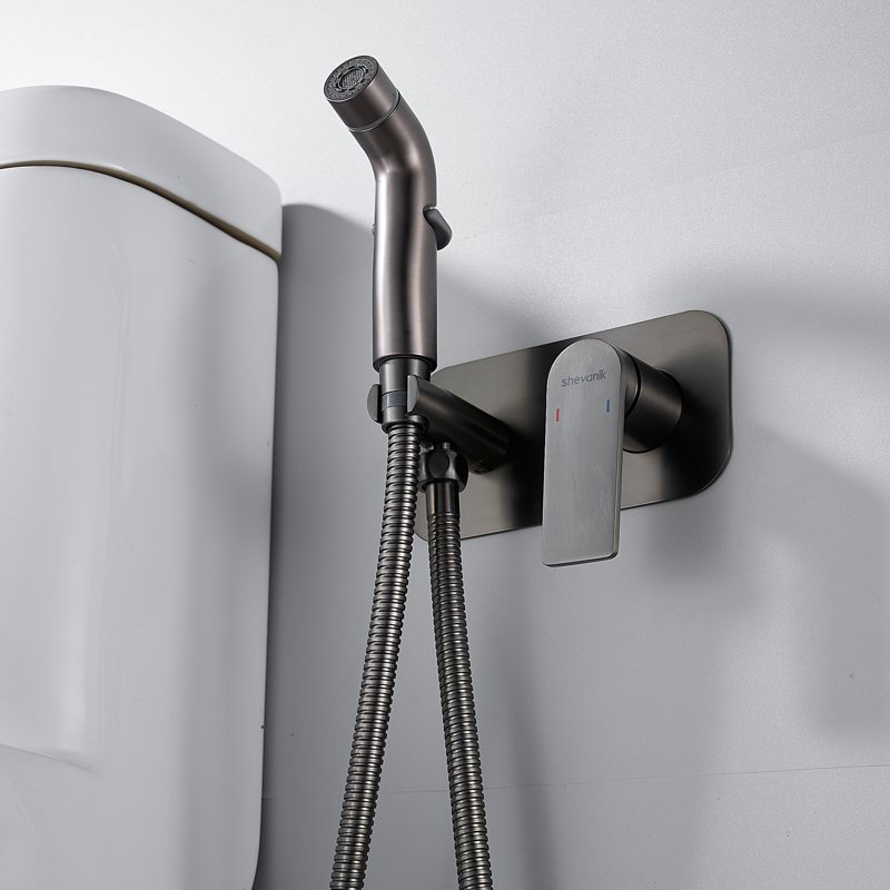 Гигиенический душ со смесителем Shevanik S9905T-1, оружейная сталь