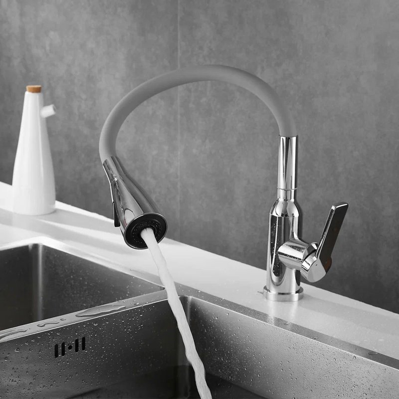 Смеситель для кухни с гибким изливом Shevanik S843-9, хром/серый