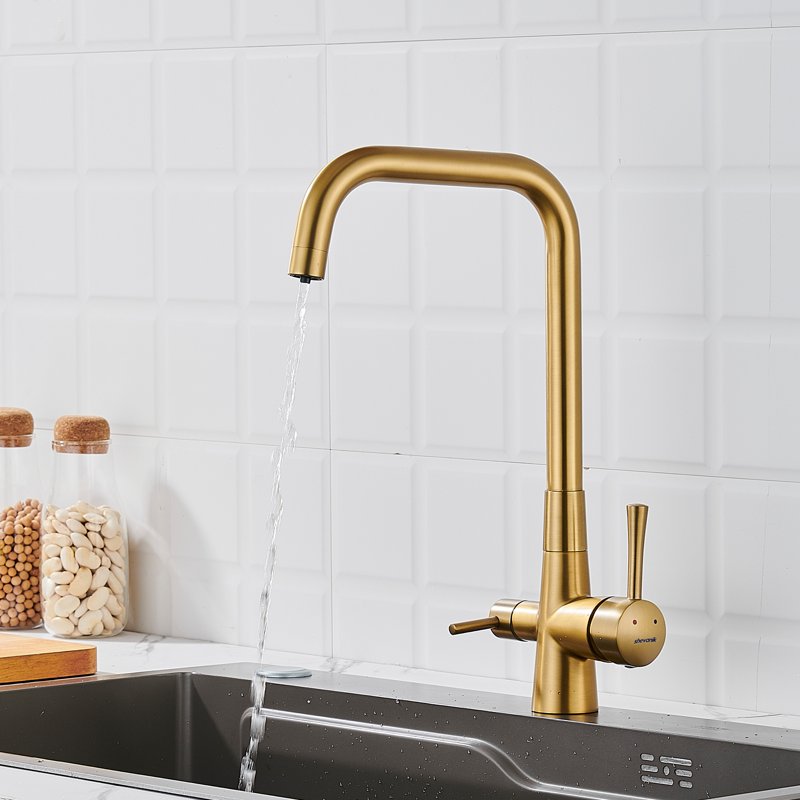 Смеситель для кухни с подключением фильтра Shevanik S528G, золотой сатин