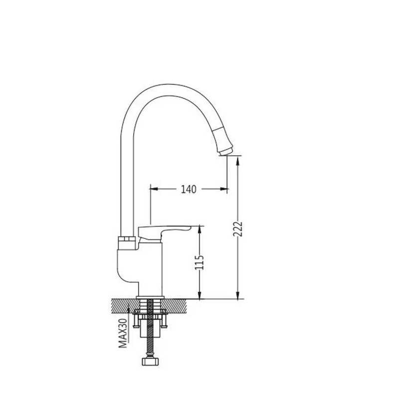 Смеситель для кухни с гибким изливом Shevanik S5543-9, хром/серый