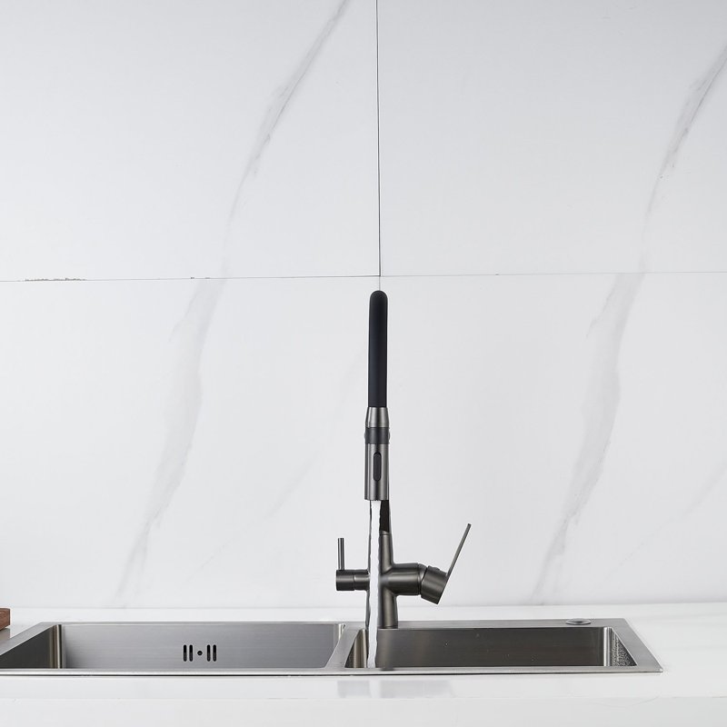 Смеситель для кухни с гибким изливом и подключением фильтра Shevanik S278T, оружейная сталь
