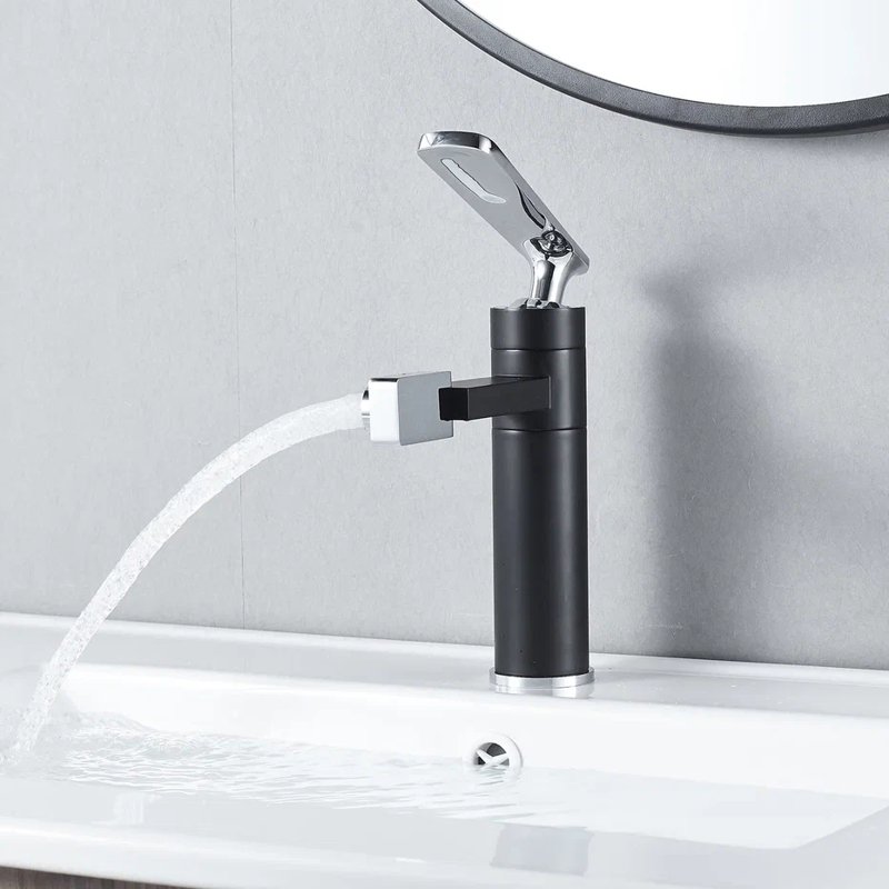 Смеситель для раковины с поворотным носиком Shevanik S6601H, черный/хром