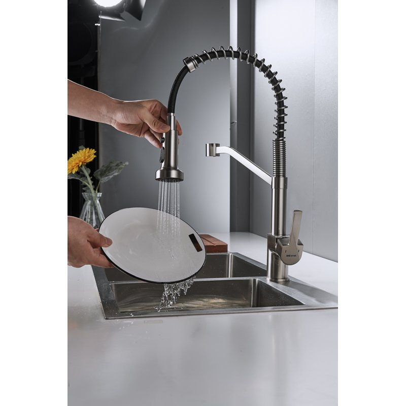 Смеситель для кухни с гибким изливом Shevanik S963L, сатин
