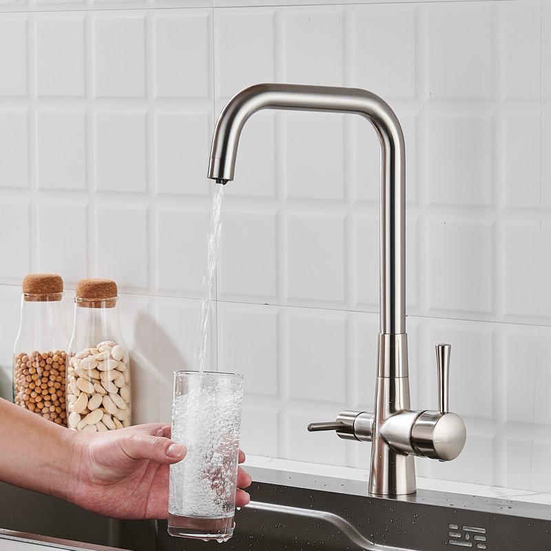 Смеситель для кухни с подключением фильтра Shevanik S528L, сатин