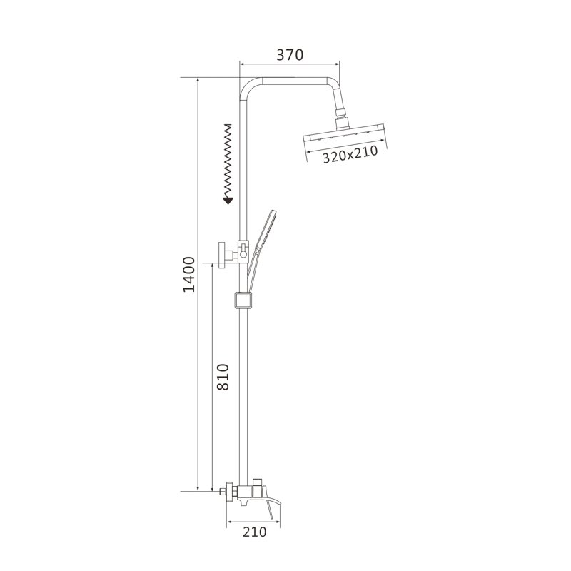 Душевая система Shevanik S8536T, оружейная сталь