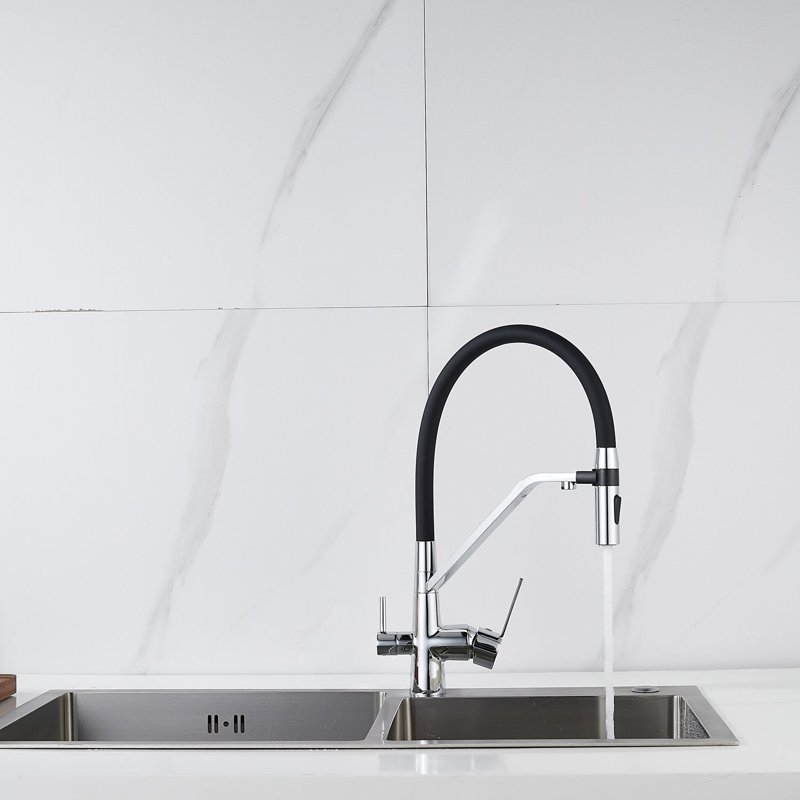 Смеситель для кухни с гибким изливом и подключением фильтра Shevanik S278, хром