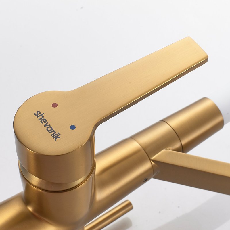 Смеситель для кухни с гибким изливом и подключением фильтра Shevanik S278G, золотой сатин