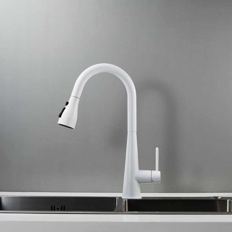 Смеситель для кухни с выдвижным изливом Shevanik S363C, белый