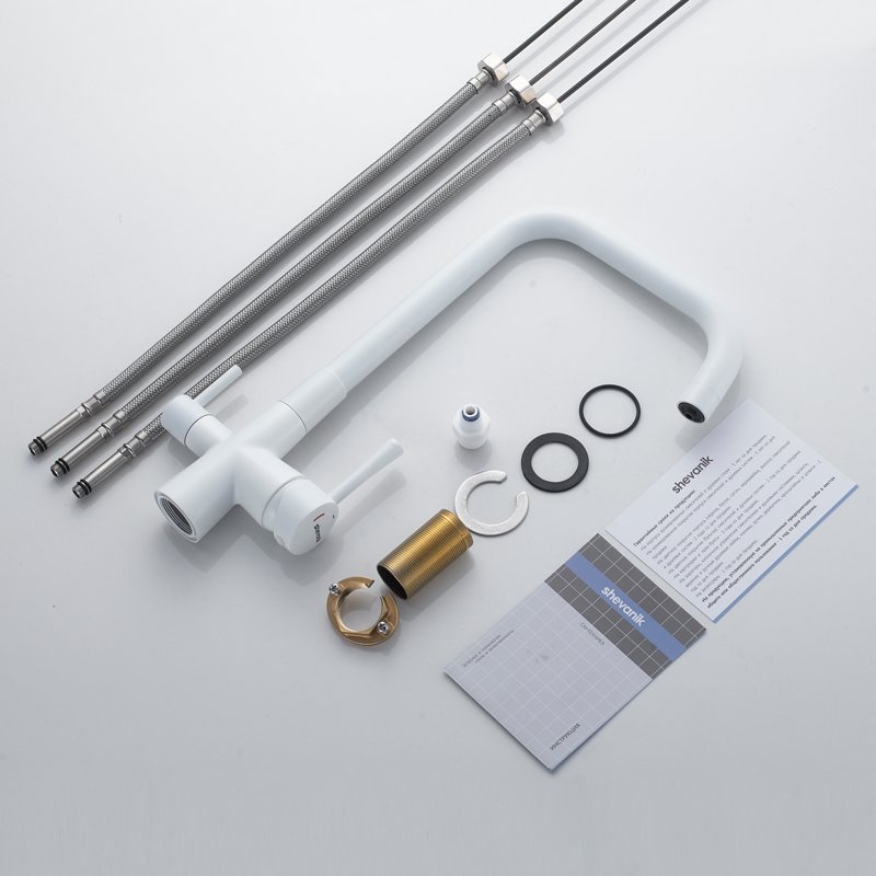 Смеситель для кухни с подключением фильтра Shevanik S528C, белый