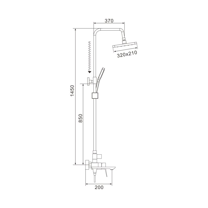Душевая система Shevanik S9136T, оружейная сталь