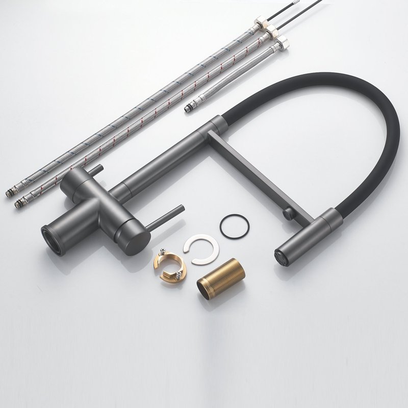 Смеситель для кухни с подключением фильтра Shevanik S178T, оружейная сталь