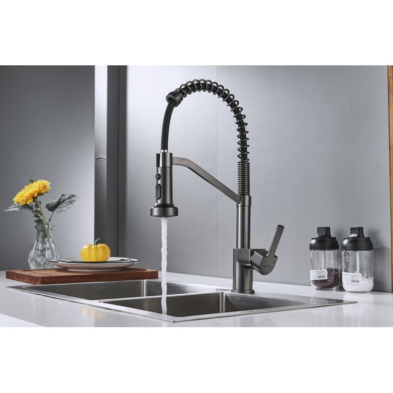Смеситель для кухни с гибким изливом Shevanik S963T, оружейная сталь