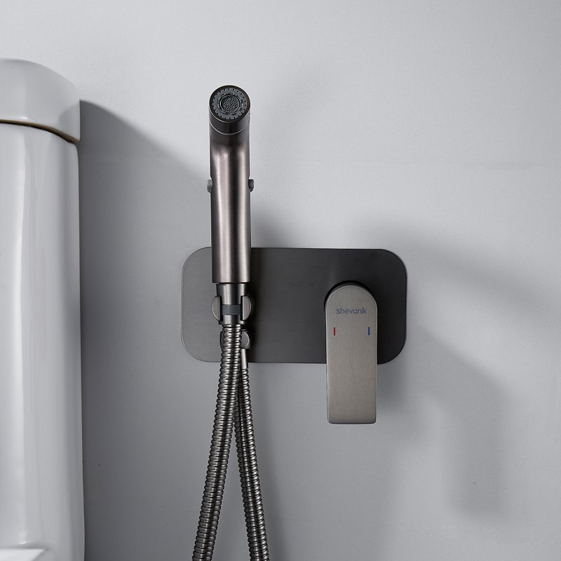 Гигиенический душ со смесителем Shevanik S9905T-1, оружейная сталь