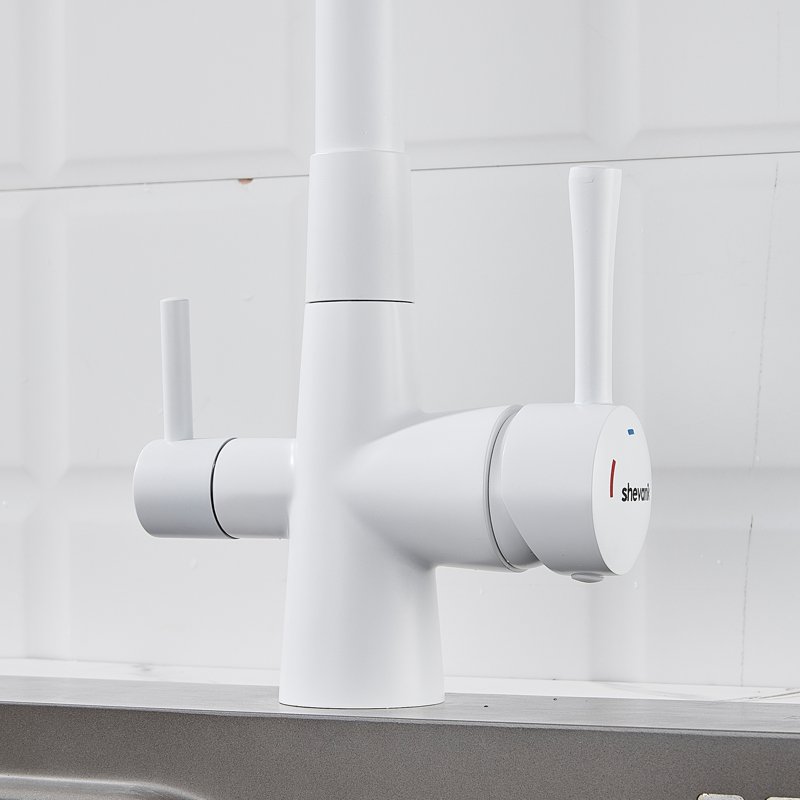 Смеситель для кухни с подключением фильтра Shevanik S528C, белый