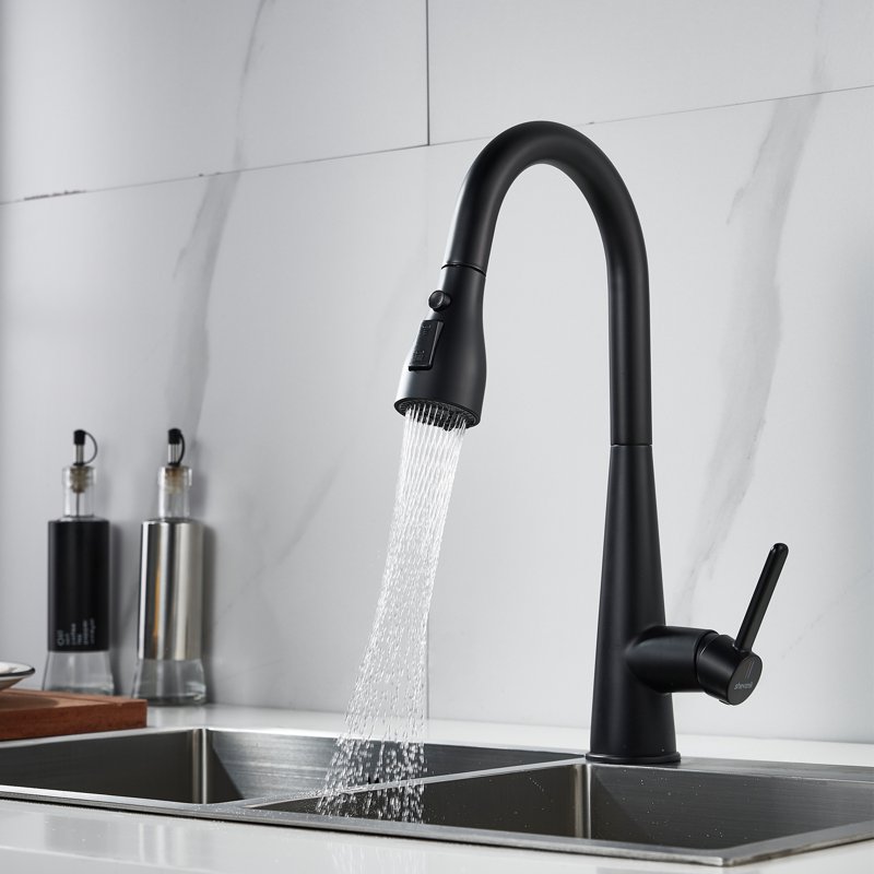 Смеситель для кухни с выдвижным изливом Shevanik S363H, черный