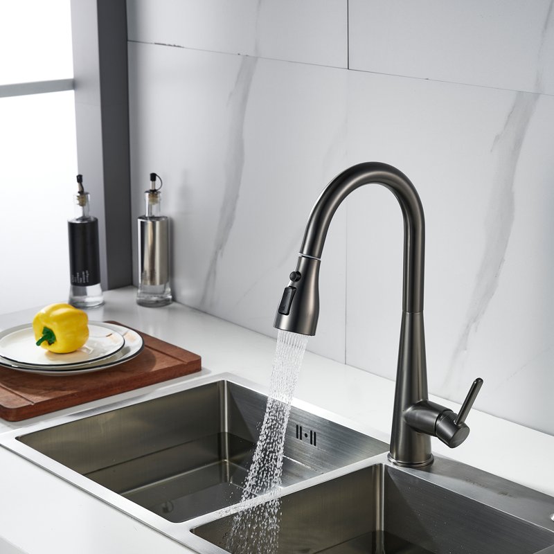 Смеситель для кухни с выдвижным изливом Shevanik S363T, оружейная сталь