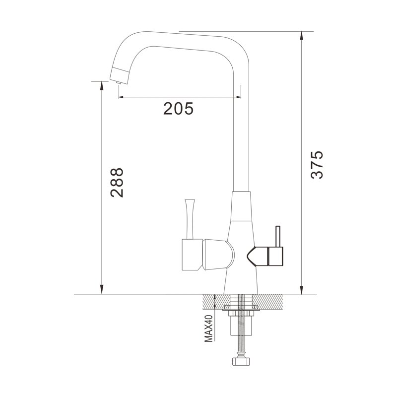 Смеситель для кухни с подключением фильтра Shevanik S528L, сатин