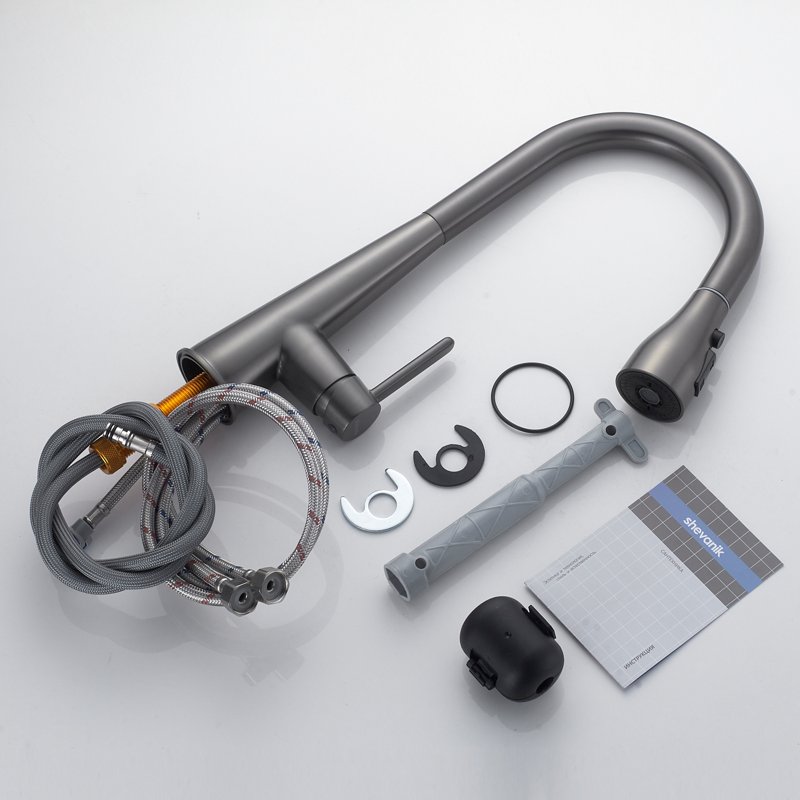 Смеситель для кухни с выдвижным изливом Shevanik S363T, оружейная сталь