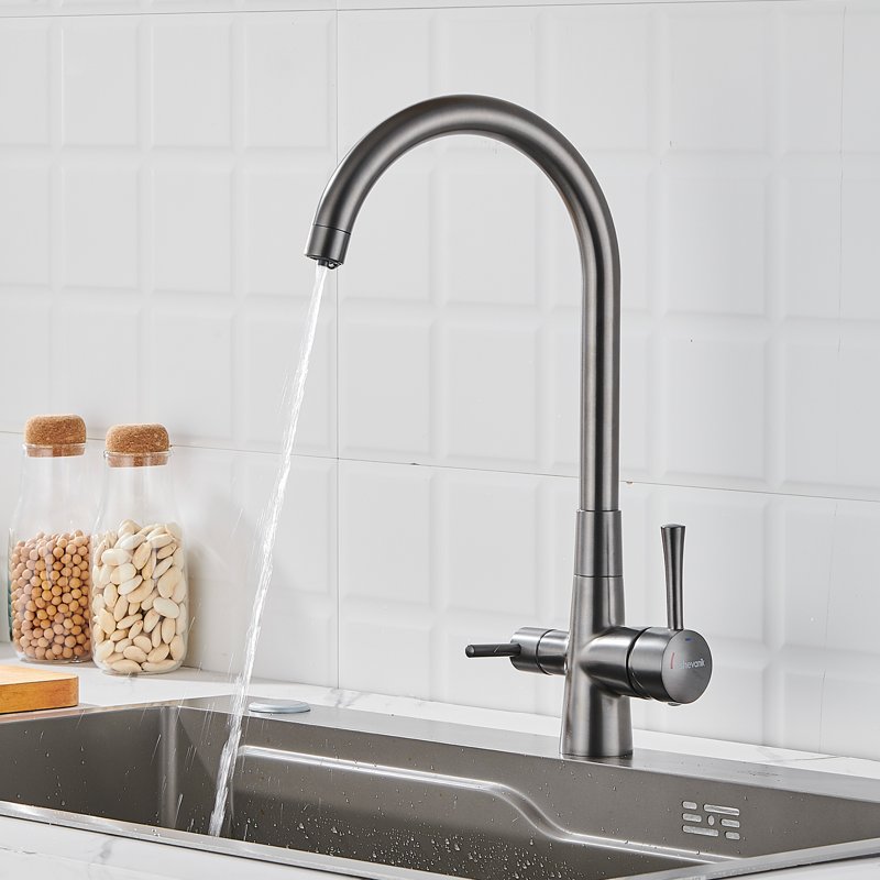 Смеситель для кухни с подключением фильтра Shevanik S428T, оружейная сталь