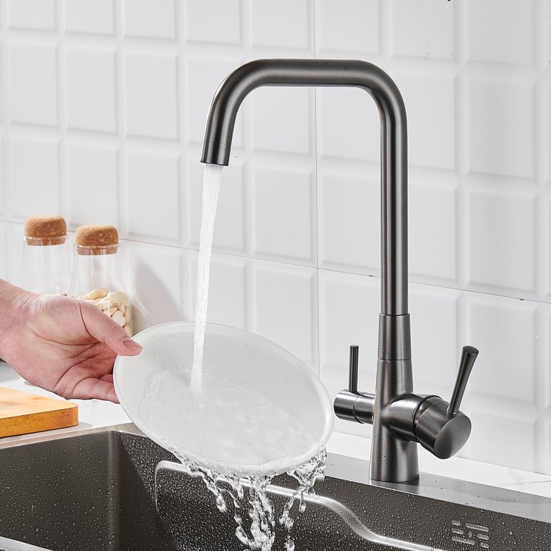 Смеситель для кухни с подключением фильтра Shevanik S528T, оружейная сталь