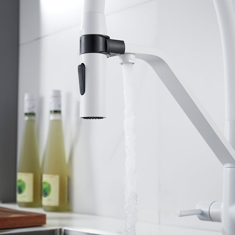 Смеситель для кухни с гибким изливом и подключением фильтра Shevanik S278C, белый