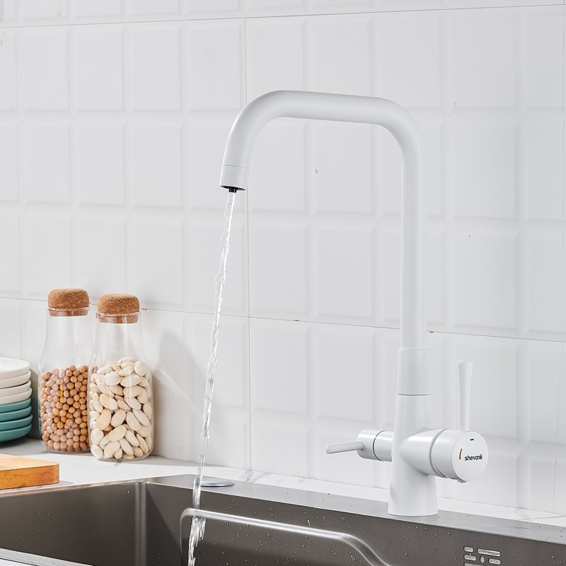 Смеситель для кухни с подключением фильтра Shevanik S528C, белый