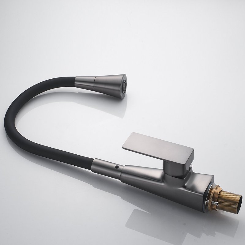 Смеситель для кухни с гибким изливом Shevanik S543T-3, оружейная сталь/черный