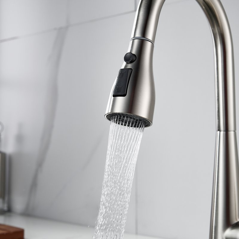 Смеситель для кухни с выдвижным изливом Shevanik S363L, сатин