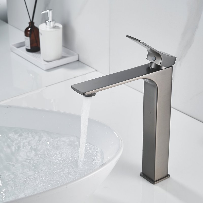 Смеситель для раковины высокий Shevanik S6111T, оружейная сталь