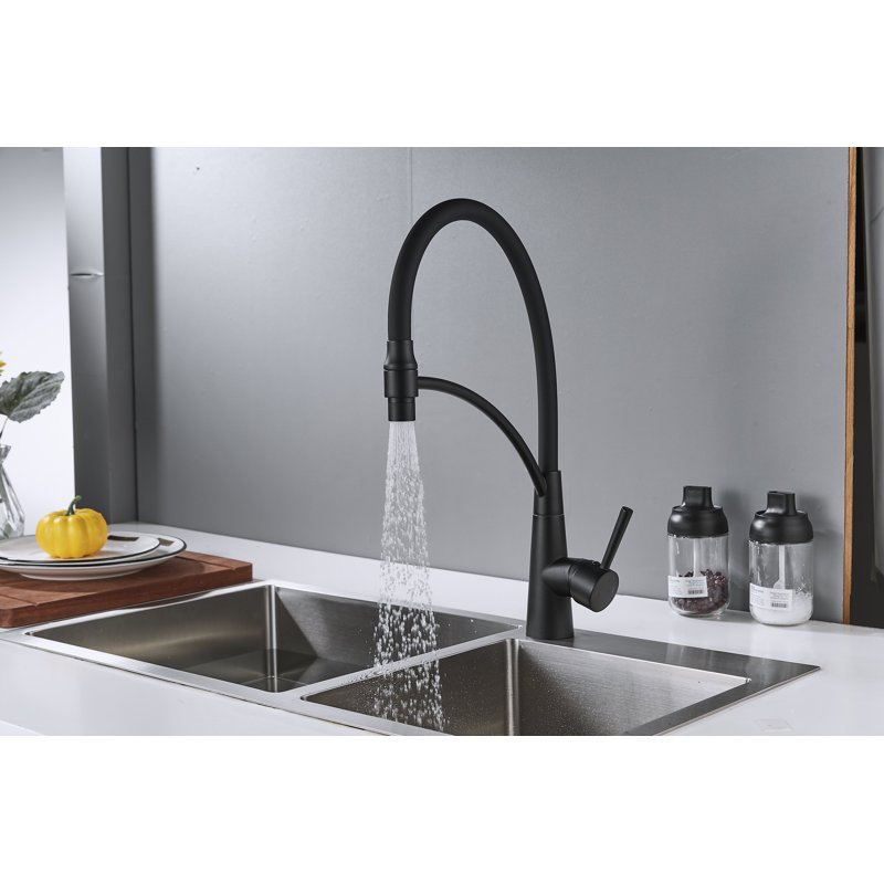 Смеситель для кухни с гибким изливом Shevanik S743H-3, черный