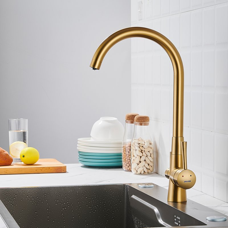 Смеситель для кухни с подключением фильтра Shevanik S428G, золотой сатин